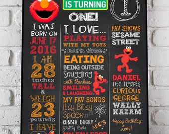 Elmo Birthday Poster, Sesame Street Birthday Sign First Second Birthday Poster Chalkboard Poster DIGITAL FILE 1st, 2nd Birthday Any AGE