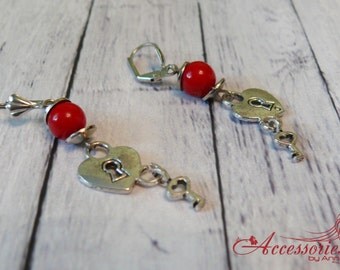 Red coral heart earrings ornament Love Heart valentine Heart jewelry Heart charm Red earrings Natural coral Red coral jewelry Birthday gift