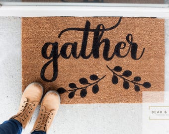 Gather Door mat Fall Welcome Mat Fall Decor Autumn Doormat, Front Door Decoration, Pumpkin Spice, Pumpkin Decor, Front Door Mat Thanksgiving