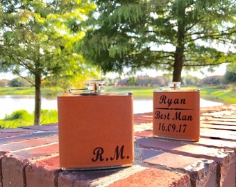 ON SALE-Personalized Flask-Leather Flask-Groomsman Gift-Groomsman Gift Idea-Wedding Accessory-Party Favor-Birthday Gift