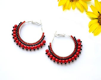 Unique Gifts|for|Mom Bohemian Jewelry Silver Earrings Elegant Boho Jewelry Gypsy Jewelry Statement Earrings Ethnic Earrings Red Earrings for