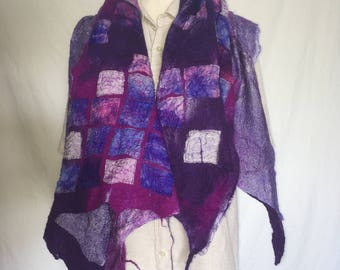 Green Nuno felted scarf, with silk and merino wool