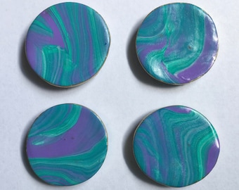 SALE! Teal/Purple Marble Magnet Set - 4 pcs - Ready To Ship!