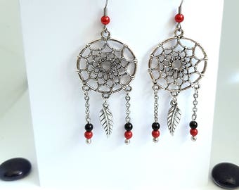 Dream catcher earrings dream with leaf and Swarovski Pearl bead
