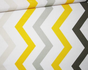 Chevron yellow, grey, beige, 100% cotton fabric printed 50 x 160 cm, zig zag pattern, yellow chevron.
