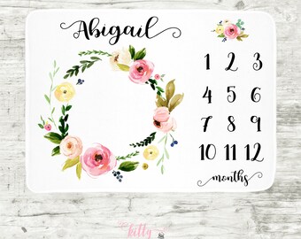 Personalized Baby Blankie, Baby Milestone Blankie, Monthly Baby Blanket, Baby Girl Blanket, Watch Me Grow Blanket, Baby Milestone PhotoProp
