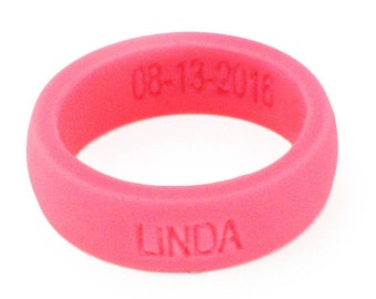 Personalized Silicone Ring PINK Anniversary Gift Premium Silicone Wedding Rings 5.5mm Wide (2mm Thick) Custom Wedding Ring Bands Rubber