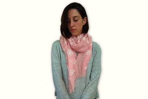 Pink gift for her floral print scarf Pink boho scarf