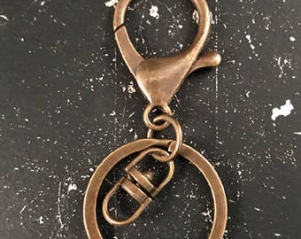 Key Chain, Industrial Style Charm Holder Or Key Clip, Antique Bronze