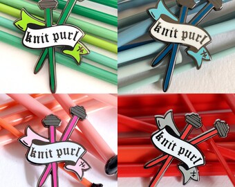 knit purl hard enamel pin, enamel pin set, knitting enamel pin, pingame, knitting lapel pin, enamel lapel pin, crafty enamel pin, pingame,