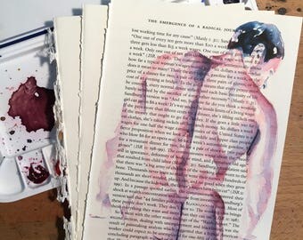 Male Figure Leaning over Showing his Butt on Vintage Book Paper by Artist Brenden Sanborn