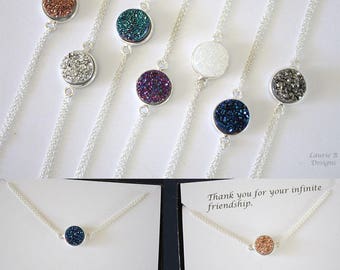 Small Silver Druzy Necklace Double Sided, Crystal Necklace, Thin Druzy Pendant, Sterling Silver, Frost Pendant, Natural, Natural Stone