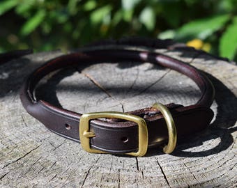 Rolled Leather Dog Collar - size M