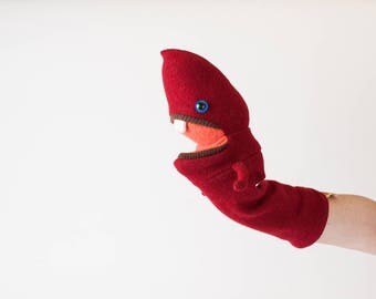 Randall the puppet monster ugly doll hand puppet recycled wool sweaters creature toy