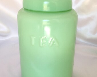Vintage Jadeite Green Glass Tea Canister