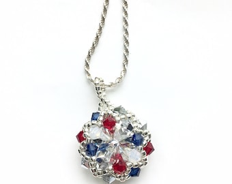 firecracker . red white & blue crystal pendant . chicago cubs . americana . swarovski . patriotic . memorial day . 4th of july . USA .