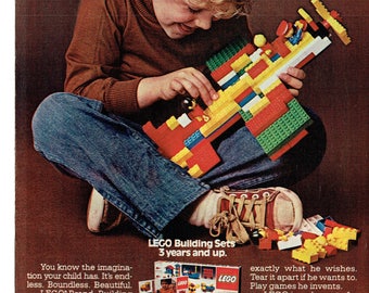 1977 Advertisement Lego Blocks Building Sets Beautiful Thing Make Believe Boy Airplane Day Care Playroom Wall Art Decor