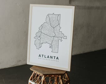 ATLANTA Map. Screen Print Poster. Neighborhood Map. Modern Home Decor Print. Chicago Illinois Art Poster. Multiple Colors.