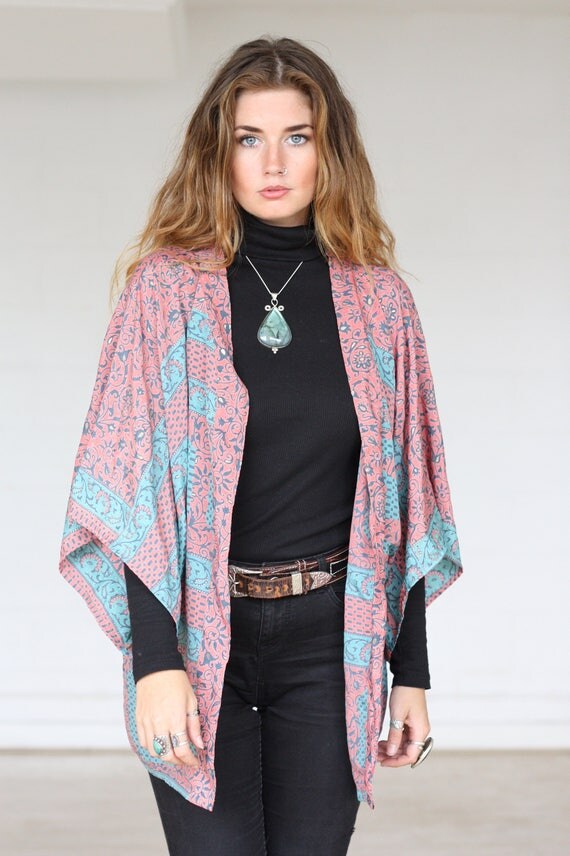 BOHO CROP KIMONO - Silk Cardigan - Cover Up - Bohemian Kimono - Christmas - Party Outfit - Kaftan - Bespoke - Handmade- Gypsy- Fall - Silk