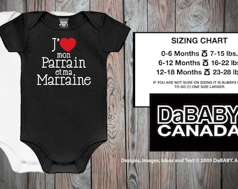 J'aime mon Parrain et ma Marraine Bodysuit - Godparents français Design - T-shirt Marraine et Parrain - Cadeau de bébé - Parrains français