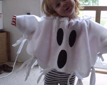 GHOST Poncho White Felt Costume Child sizes 23" to 34" arm span Easy fit Halloween Treat Fun Cool Costume Adult sizes available Handmade USA