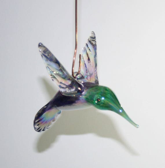 Hand Blown Glass Hummingbird Ornament/Suncatcher Amethyst