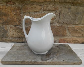 White Ironstone Milk Pitcher Vase English Imperial Ironstone China Hope and Carter Country Farmhouse Simple Shape Thumb Rest 1867-1880