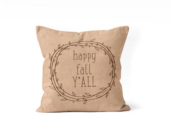 happy fall pillow cover, happy fall decor, tan pillow, porch pillow, front porch decor, autumn throw pillow, farmhouse fall decor