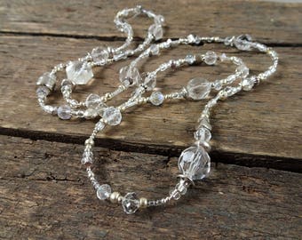 Silver long bead necklace, long necklace, silver necklace, beaded necklace, statement necklace, boho necklace, long beaded necklace