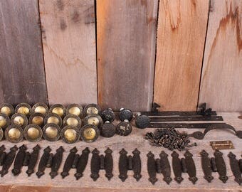 Large Lot Vintage Cabinet Kitchen Drawer Pull Hinges Hardware