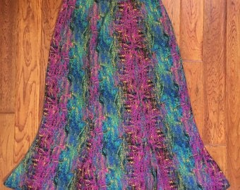 1990's Fun Psychedelic Candy Techno Confetti Curvy Fishtail Maxi Skirt Medium