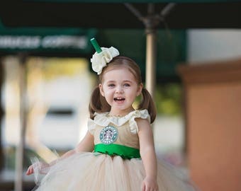 Starbucks tutu dress- starbucks costume- starbucks tutu-shopkins dress-starbucks birthday-starbucks -Frappe costume-Starbucks dress