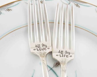 Custom Wedding Forks, Personalized Wedding Forks, All My Love, Wedding Gift, Wedding Silverware, Vintage Forks, Cake Forks