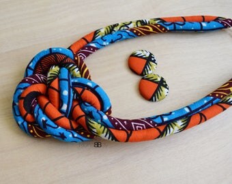 African Print Necklace & Earrings, Bijoux Africains, Textile Necklace, Fabric Stud Earrings, Afro Jewellery, Mother's Day
