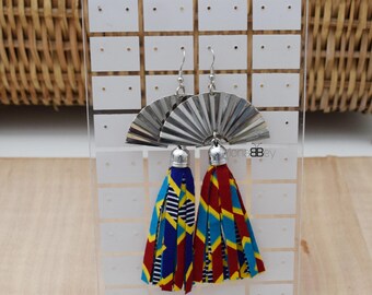 African fabric tassel earrings, afro earrings, afro jewellery, gift for her, ankara fabric, wax print jewellery
