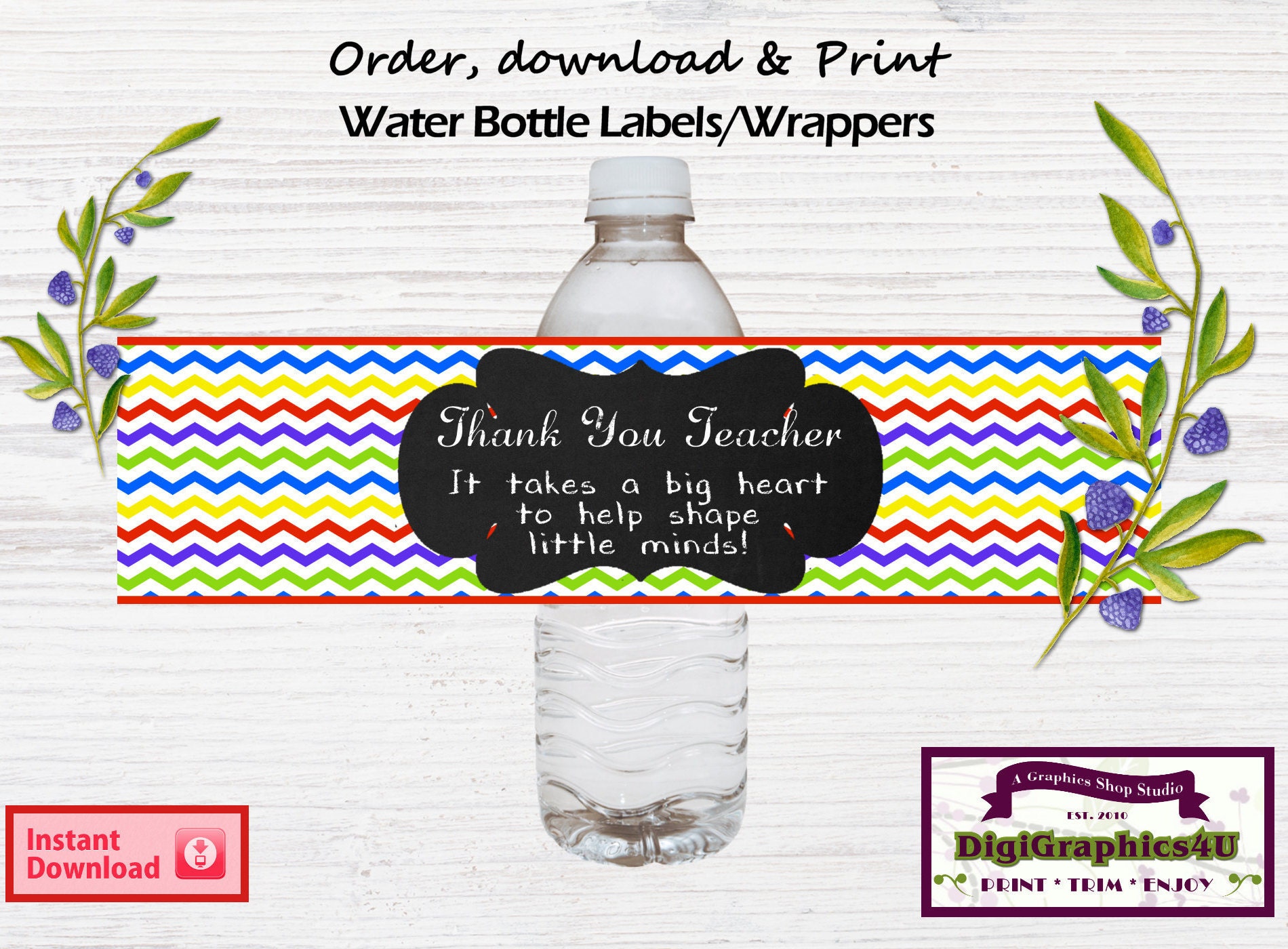 Thank You Teacher Appreciation Gift Printable Water Bottle