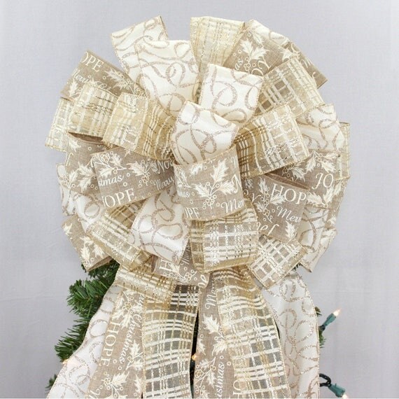 rustic holiday greetings ivory christmas tree topper bow rustic holiday greetings ivory christmas tree topper bow
