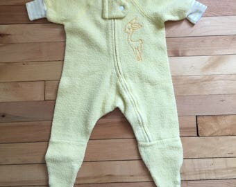 Vintage 1970s Baby Infant Boys Yellow Fleece Deer Sleeper! Size 12 months