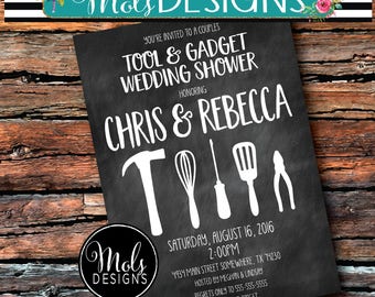 COUPLES WEDDING TOOL & Gadget His Hers Bbq Barbecue Chalkboard Any Color Kitchen Bridal Shower Cookout Honey Do Birthday Party Invitation