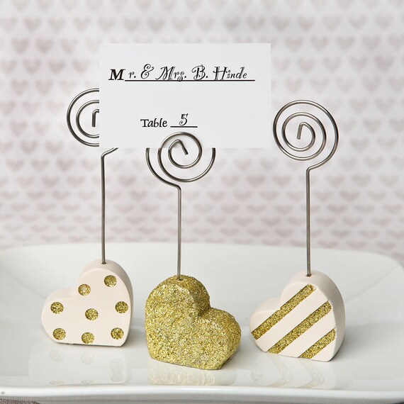 Heart Shaped Place Card Holders Three Styles in Gold & White