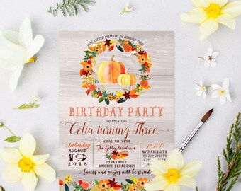 Autumn Wreath Invitation, Fall Birthday Invitation, Pumpkin Birthday Invite, Autumn Birthday Invitation, Vintage pumpkin Invite, CIT, WR