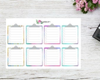 Planner stickers clip bord To Do boxes in watercolors