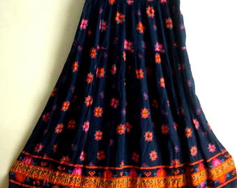 Vintage Boho Chic Festival Skirt / Flair Melbourne Elements Maxi Skirt / Women's Size M / Novelty Print Hippie Skirt / Gypsy / Made in USA