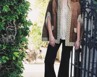 Long Cape Coat - Gypsy Poncho - Tribal Poncho For Women - Gypsy Boho Jacket - Burning Man Cloak - Vintage Gypsy Jacket - Vintage Suede Cape