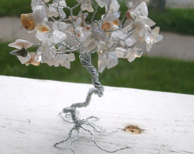 Botswana Agate Miniature Tree, fairy garden tree, miniatures, home decor, handmade miniature tree, Botswana agate chip beads, twisted trunk