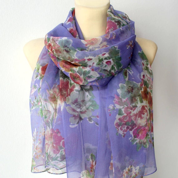 Blue Scarf Shawl Silk Floral Scarf Silk Scarf for Women Summer Outdoors Summer Party Summer Accessories Personalized Womens Summer Gift