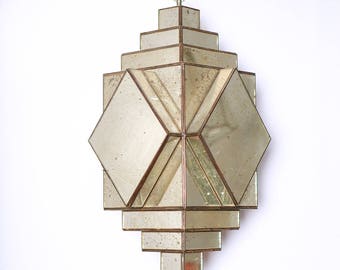 Chandeliers - Chandelier Lighting - Aged Mirror - Hanging Lamps - Unique hanging lamp - Geometric Metal Lamp - Living room - Rustic decor
