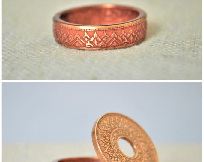 Thailand Coin Ring, Thai coin ring, Dusky Rose Ring, Crown Ring, Coin Ring, Thailand Art, Coin Jewelry, Bohemian Ring, Thailand, Bronze Coin