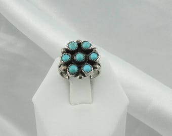 Traditional Southwest Native American Sterling Silver Turquoise Cluster Ring #CLUSTERT-SR2