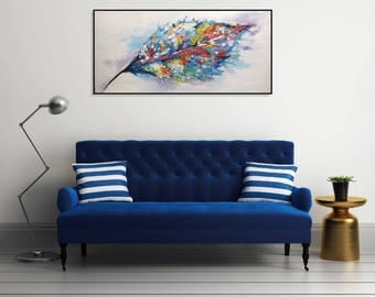 Painting Large Abstract Art Acrylic Painting/Original Painting Canvas/Living Room/ Large Wall Art Abstract Leaf/ Colorful Textured Wall Art